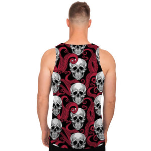 Red Octopus Skull Pattern Print Men's Tank Top