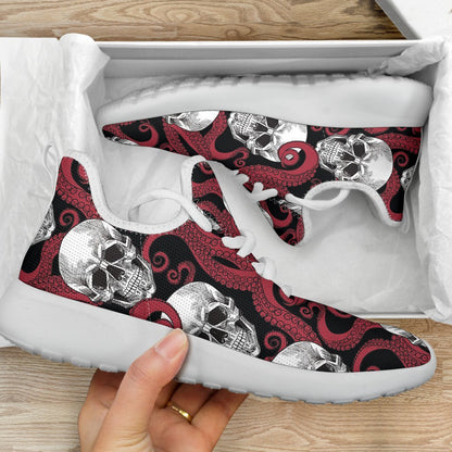 Red Octopus Skull Pattern Print Mesh Knit Shoes GearFrost