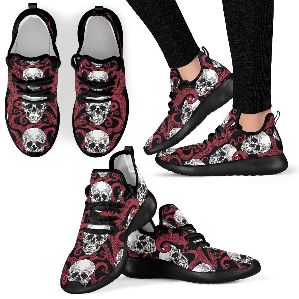 Red Octopus Skull Pattern Print Mesh Knit Shoes GearFrost