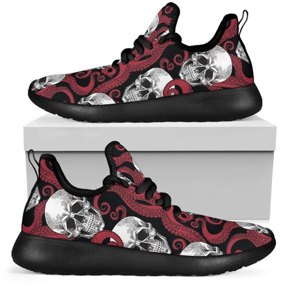 Red Octopus Skull Pattern Print Mesh Knit Shoes GearFrost