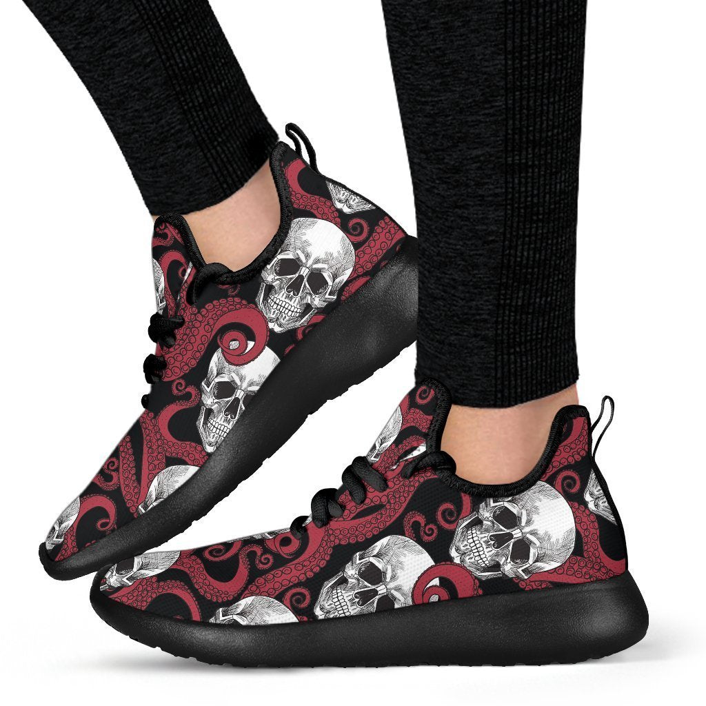 Red Octopus Skull Pattern Print Mesh Knit Shoes GearFrost