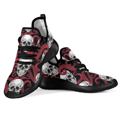 Red Octopus Skull Pattern Print Mesh Knit Shoes GearFrost