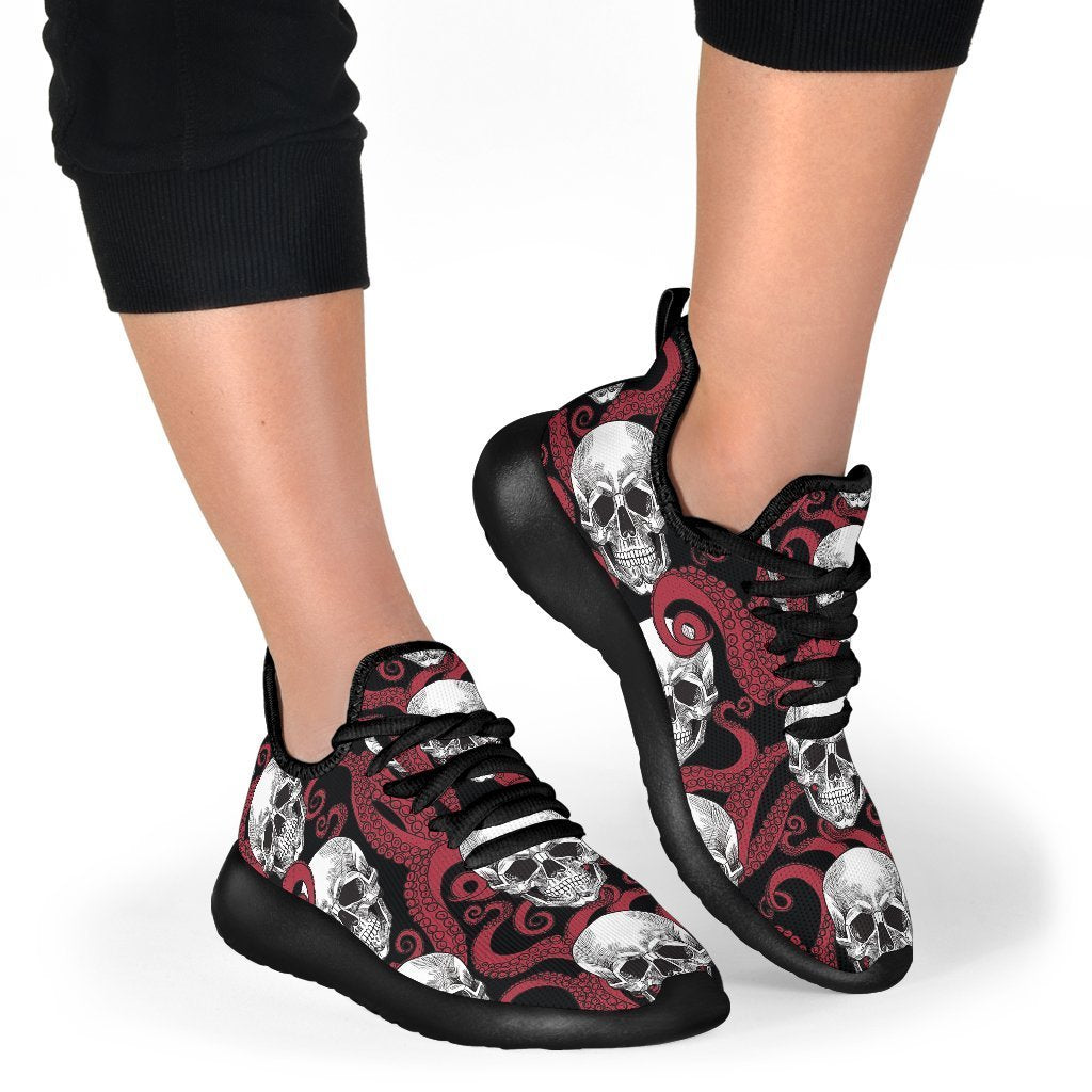 Red Octopus Skull Pattern Print Mesh Knit Shoes GearFrost