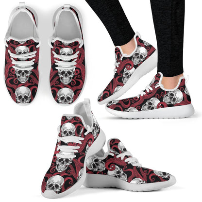 Red Octopus Skull Pattern Print Mesh Knit Shoes GearFrost