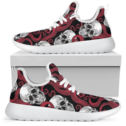 Red Octopus Skull Pattern Print Mesh Knit Shoes GearFrost