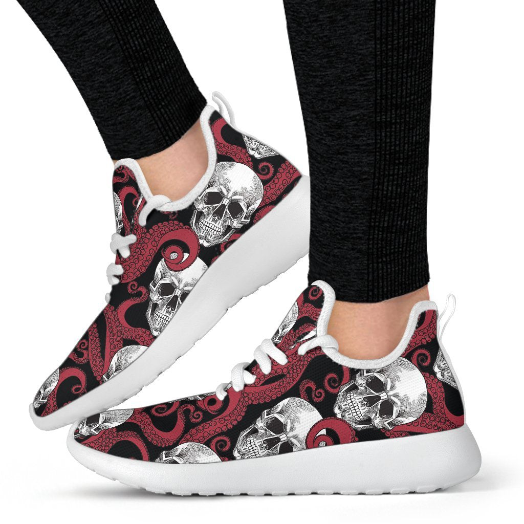 Red Octopus Skull Pattern Print Mesh Knit Shoes GearFrost
