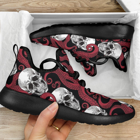 Red Octopus Skull Pattern Print Mesh Knit Shoes GearFrost