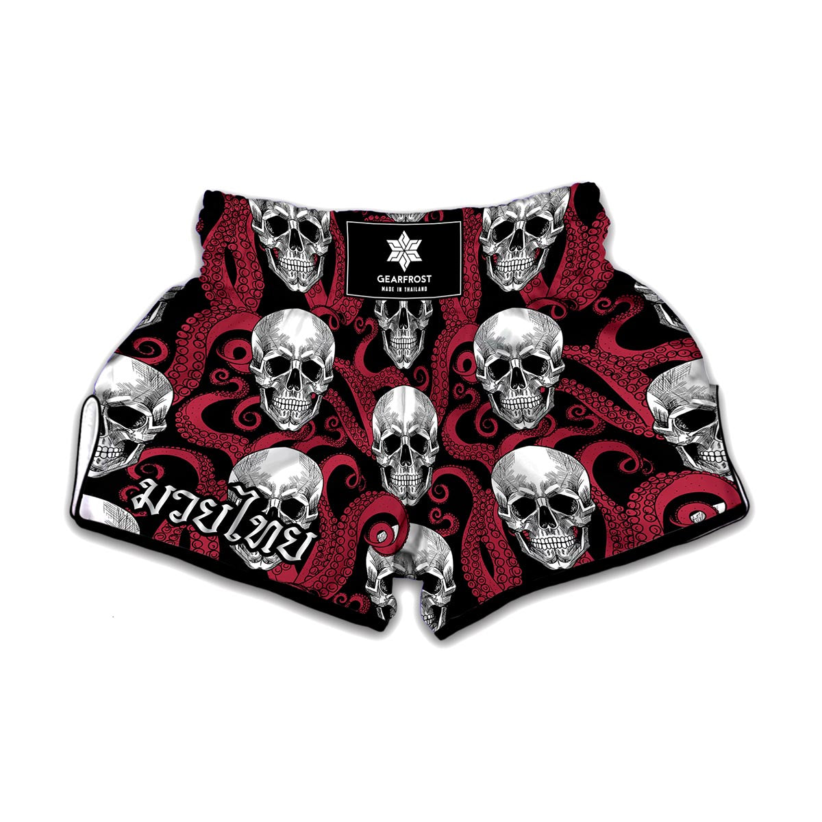 Red Octopus Skull Pattern Print Muay Thai Boxing Shorts
