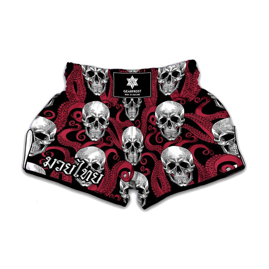 Red Octopus Skull Pattern Print Muay Thai Boxing Shorts