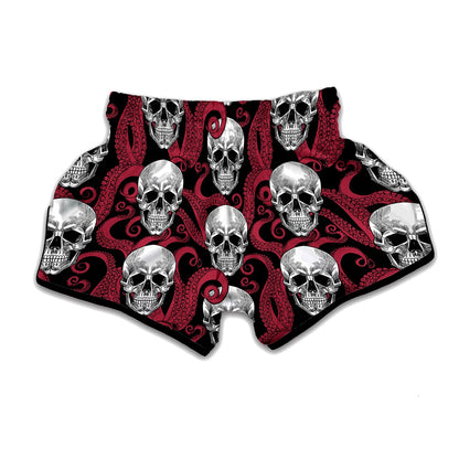 Red Octopus Skull Pattern Print Muay Thai Boxing Shorts