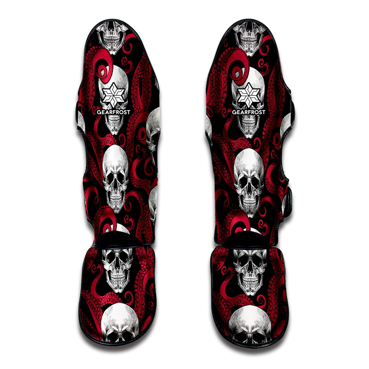 Red Octopus Skull Pattern Print Muay Thai Shin Guard