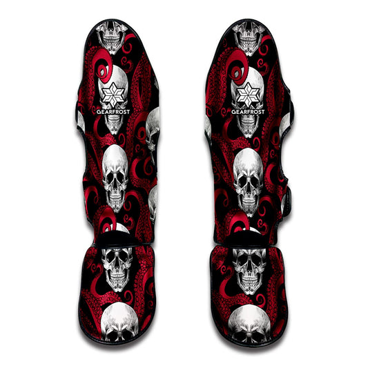 Red Octopus Skull Pattern Print Muay Thai Shin Guard