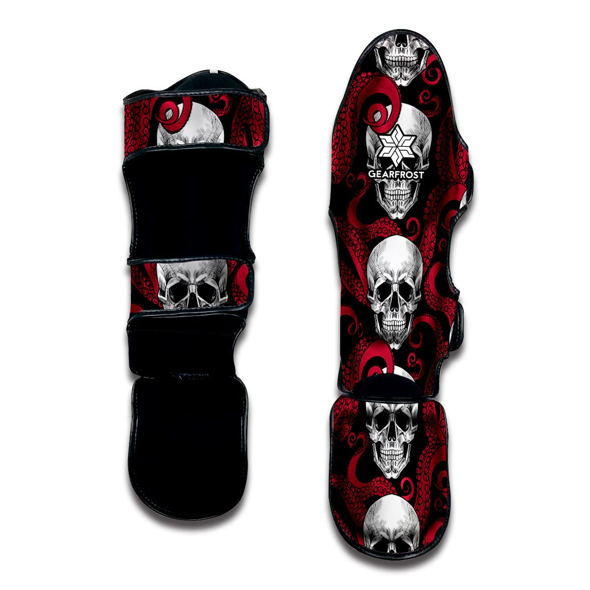 Red Octopus Skull Pattern Print Muay Thai Shin Guard