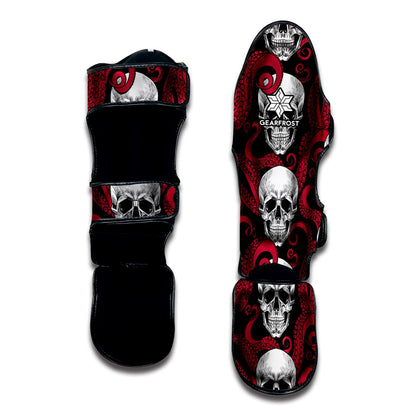 Red Octopus Skull Pattern Print Muay Thai Shin Guard