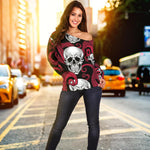 Red Octopus Skull Pattern Print Off Shoulder Sweatshirt GearFrost