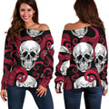 Red Octopus Skull Pattern Print Off The Shoulder Sweatshirt
