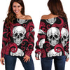 Red Octopus Skull Pattern Print Off Shoulder Sweatshirt GearFrost