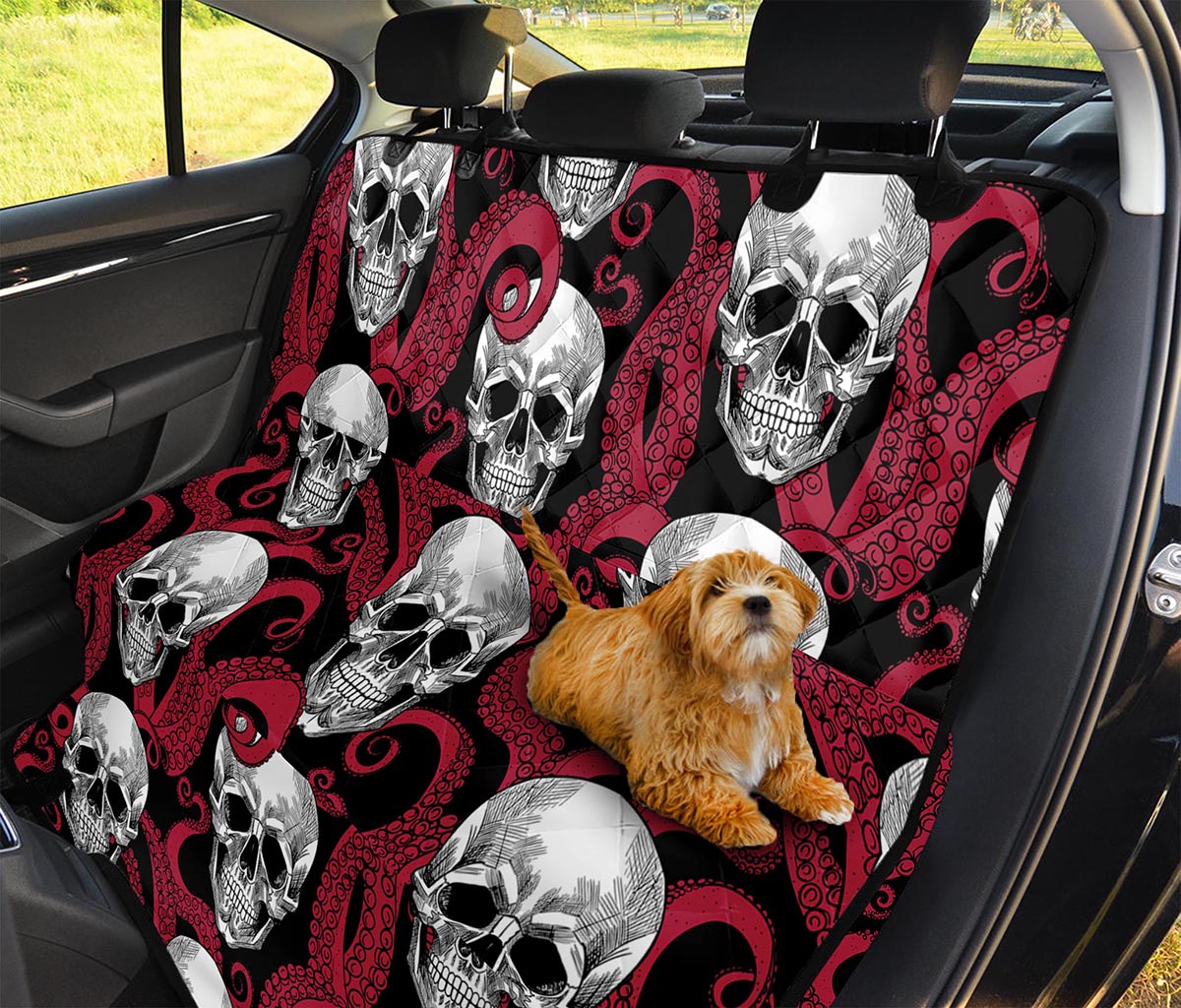 Red Octopus Skull Pattern Print Pet Car Back Seat Cover