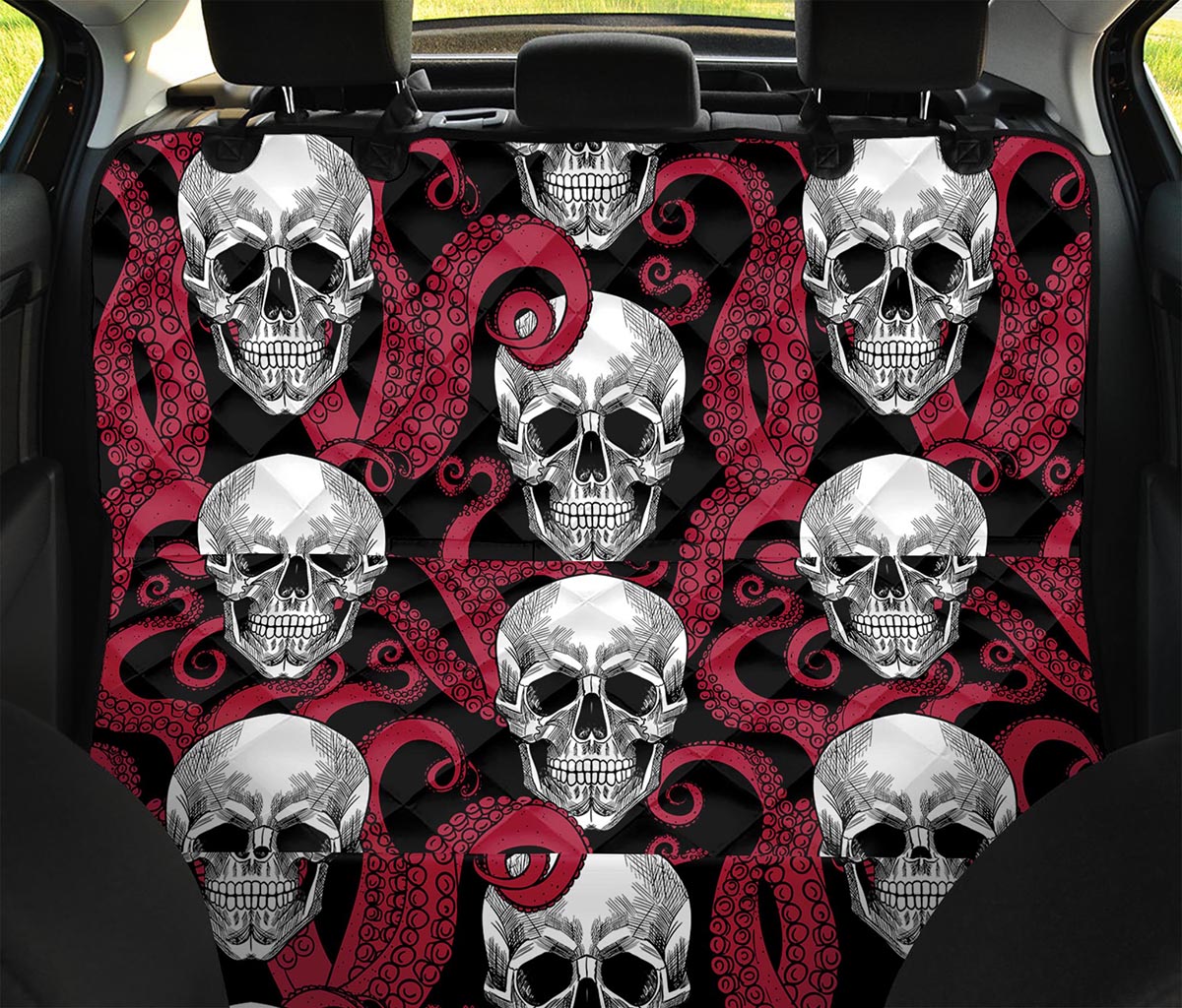 Red Octopus Skull Pattern Print Pet Car Back Seat Cover