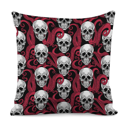Red Octopus Skull Pattern Print Pillow Cover