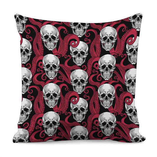 Red Octopus Skull Pattern Print Pillow Cover