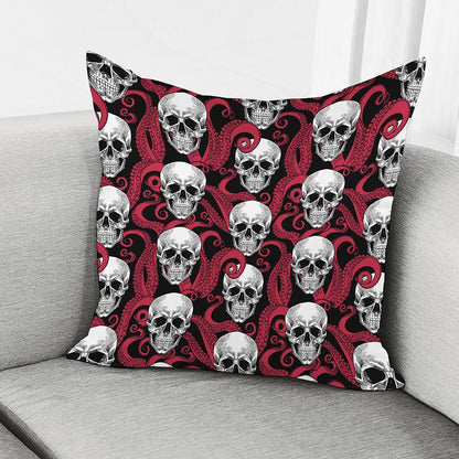 Red Octopus Skull Pattern Print Pillow Cover