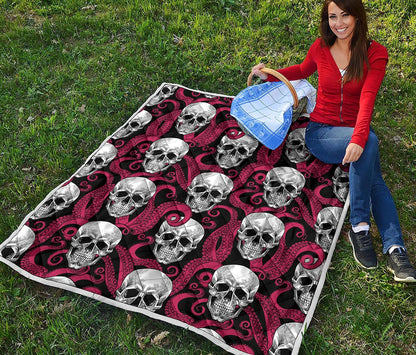 Red Octopus Skull Pattern Print Quilt