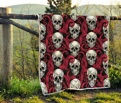 Red Octopus Skull Pattern Print Quilt