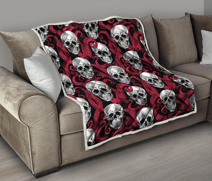 Red Octopus Skull Pattern Print Quilt
