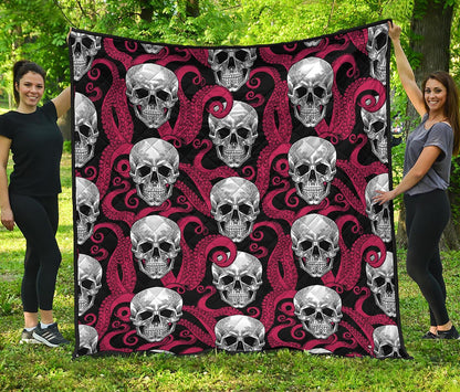 Red Octopus Skull Pattern Print Quilt