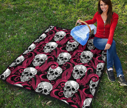 Red Octopus Skull Pattern Print Quilt