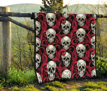 Red Octopus Skull Pattern Print Quilt