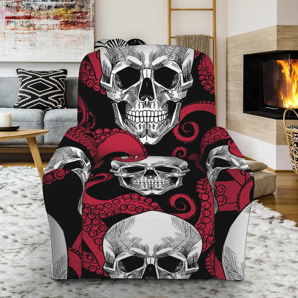 Red Octopus Skull Pattern Print Recliner Slipcover