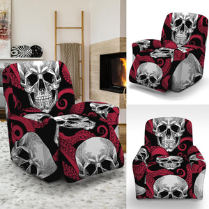 Red Octopus Skull Pattern Print Recliner Slipcover