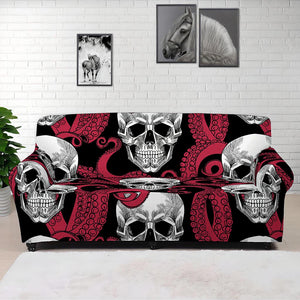 Red Octopus Skull Pattern Print Sofa Cover