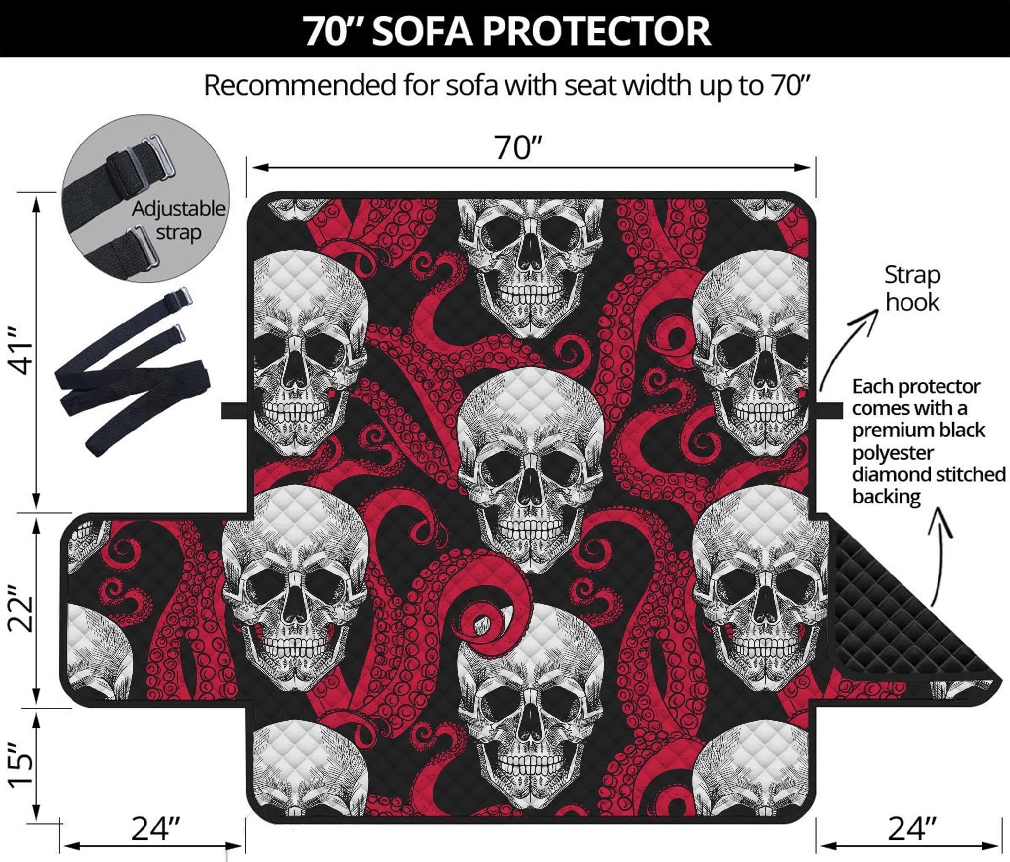 Red Octopus Skull Pattern Print Sofa Protector