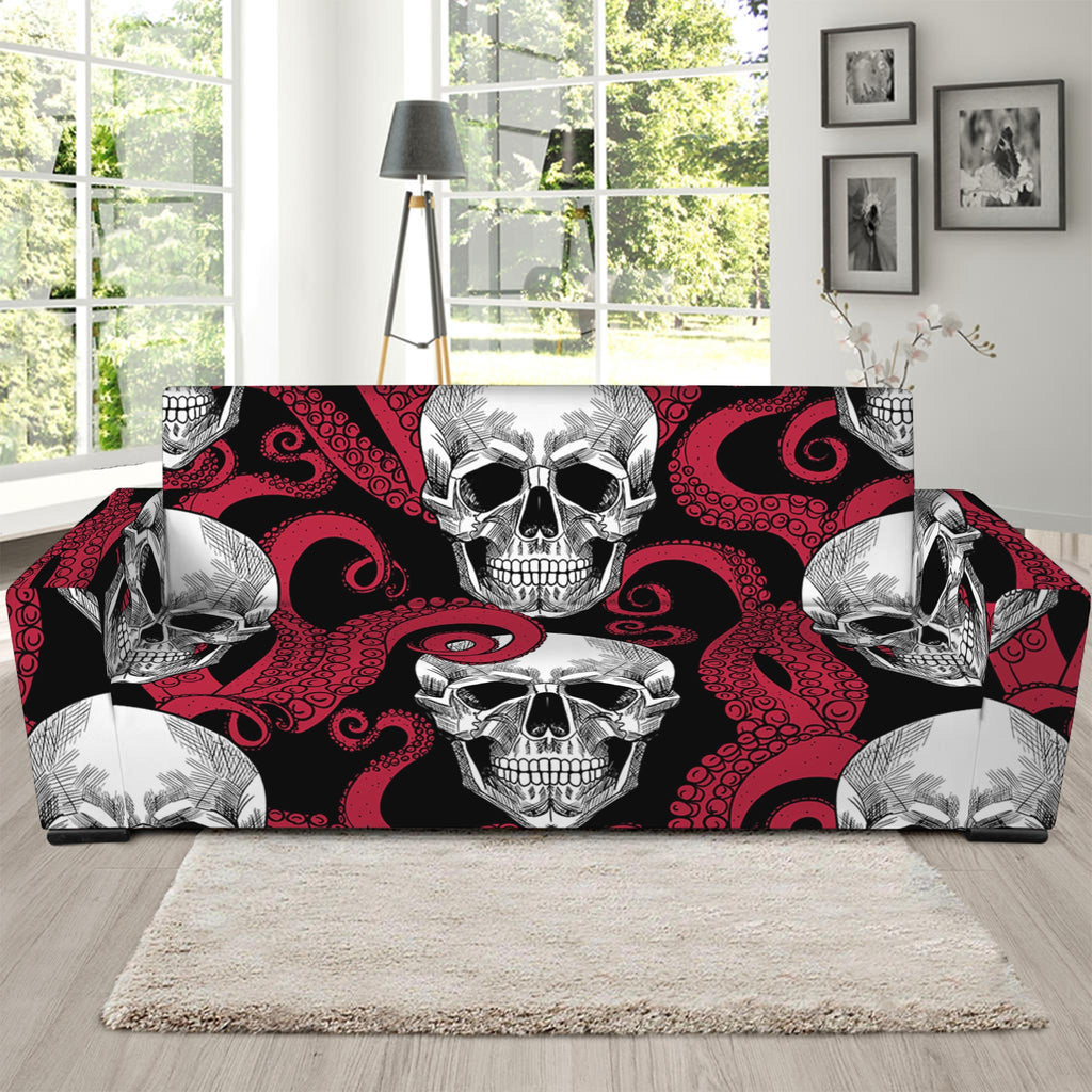 Red Octopus Skull Pattern Print Sofa Slipcover