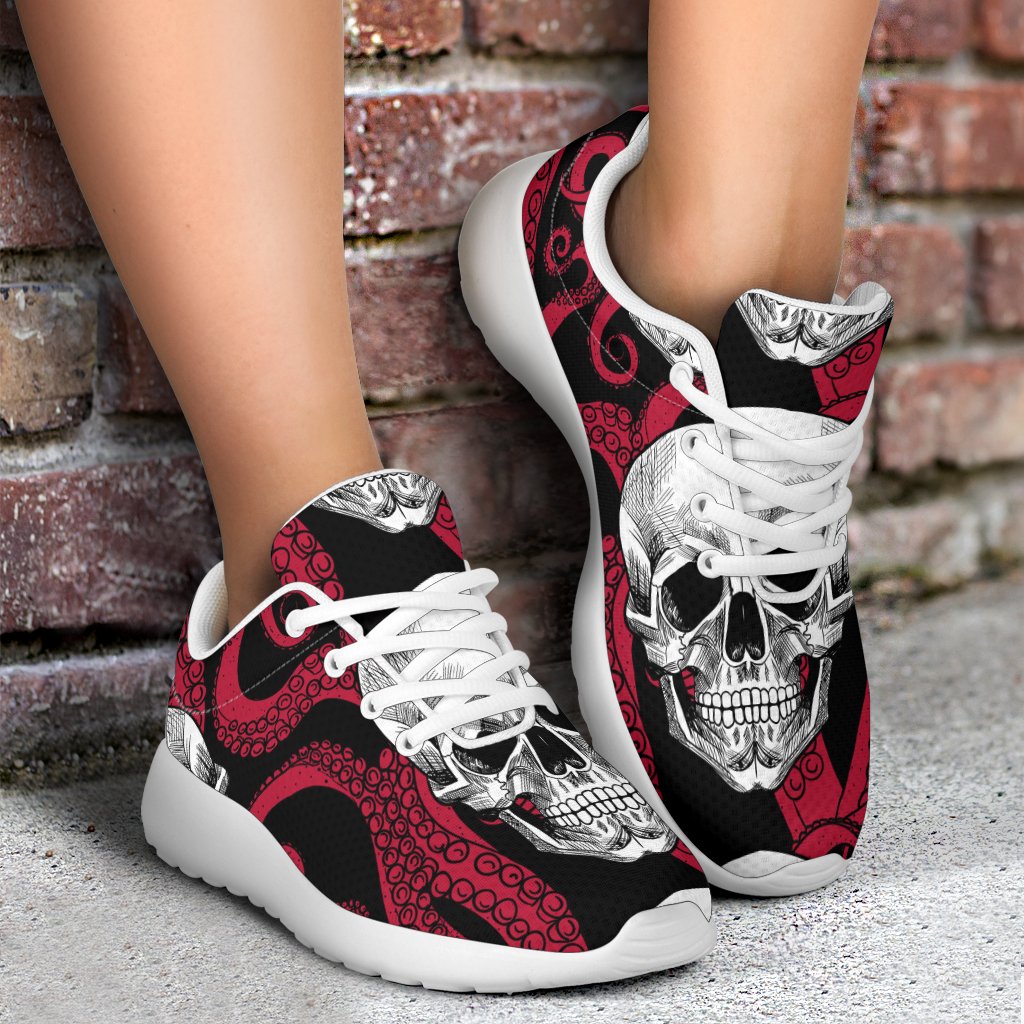 Red Octopus Skull Pattern Print Sport Shoes GearFrost