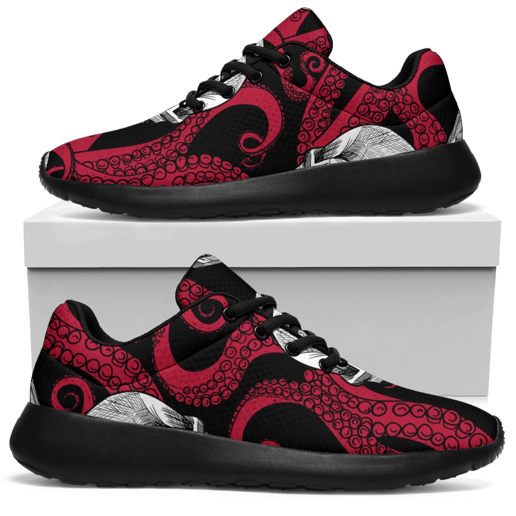 Red Octopus Skull Pattern Print Sport Shoes GearFrost