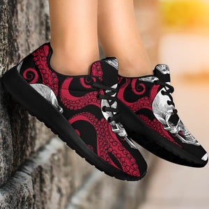 Red Octopus Skull Pattern Print Sport Shoes GearFrost