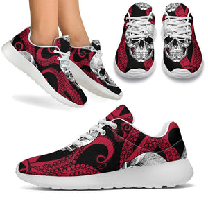 Red Octopus Skull Pattern Print Sport Shoes GearFrost