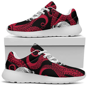 Red Octopus Skull Pattern Print Sport Shoes GearFrost