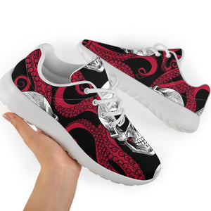 Red Octopus Skull Pattern Print Sport Shoes GearFrost