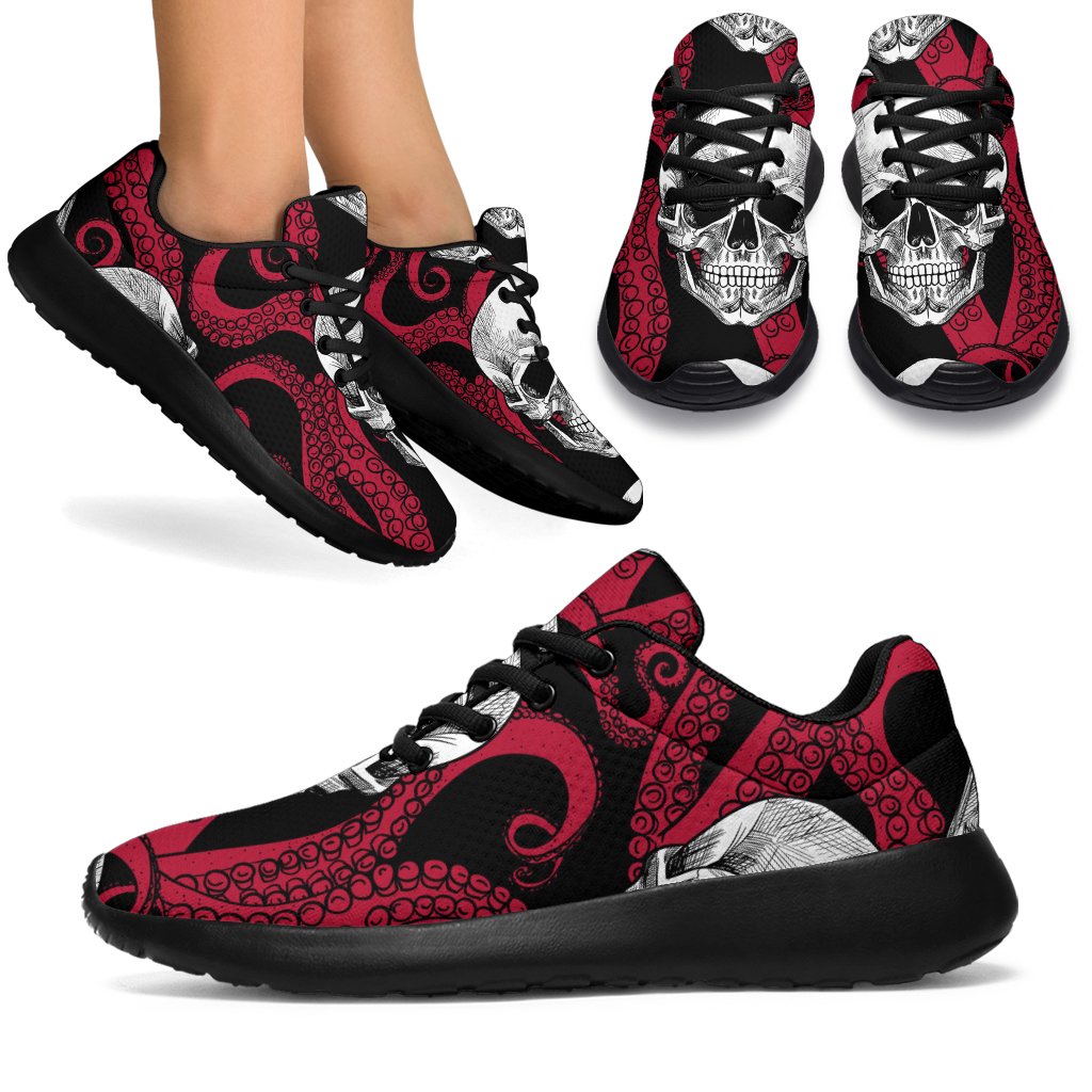 Red Octopus Skull Pattern Print Sport Shoes GearFrost