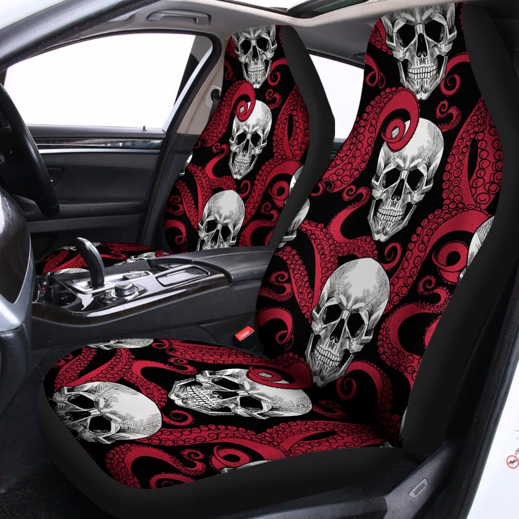 Red Octopus Skull Pattern Print Universal Fit Car Seat Covers