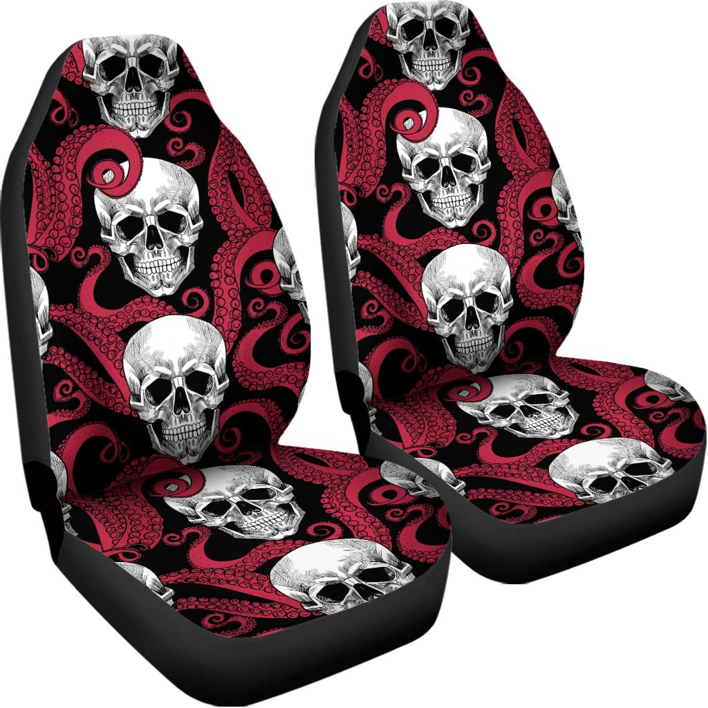 Red Octopus Skull Pattern Print Universal Fit Car Seat Covers