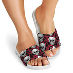 Red Octopus Skull Pattern Print White Slide Sandals