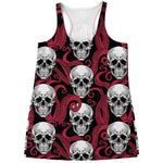 Red Octopus Skull Pattern Print Women's Racerback Tank Top