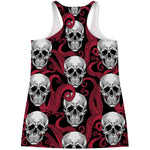Red Octopus Skull Pattern Print Women's Racerback Tank Top