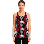 Red Octopus Skull Pattern Print Women's Racerback Tank Top